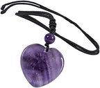 TUMBEELLUWA Natural Amethyst & Rose Quartz Crystal Necklaces 2pcs Carved Stone Pendants Amulet Set with Adjustable Cord for Men and Women