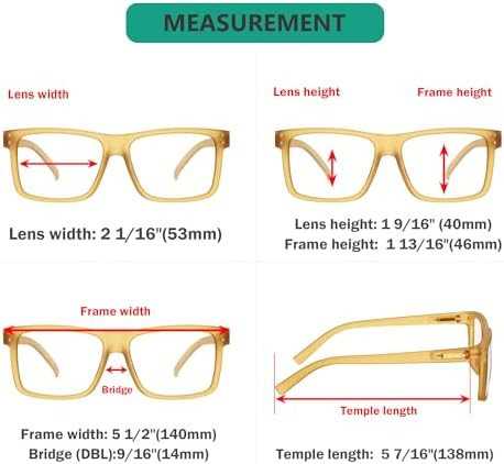 Eyekepper 5-pack Oversized Reading Glasses Square Large Frame Readers for Men and Women - Yellow +2.00