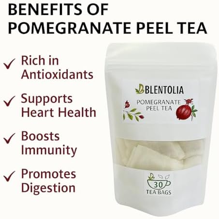 Blentolia Pomegranate Peel Tea – 100% Natural Herbal Tea Bags – Antioxidant-Rich, Caffeine-Free, and Gut-Friendly – 30 Tea Bags in Resealable Pouch