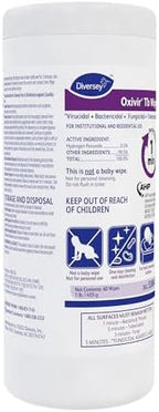 Oxivir Diversey Tb 5388471 Ready-to-Use Disinfectant Cleaning Wipes, Accelerated Hydrogen Peroxide, Large 7x8-Inch Sheets, 60-Wipes, 1-Slim Canister