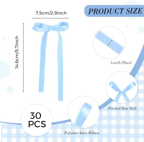30 Pack Bow Cake Toppers Light Blue Ribbons Bows for Cake Coquette Themed Bow Cupcake Toppers Baby Blue Bow Birthday Decorations for Baby Shower Birthday Wedding Bachelorette Party Supplies