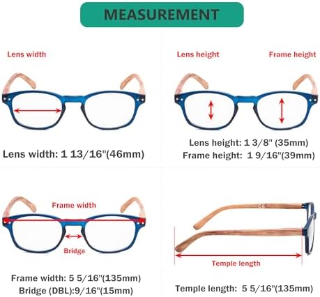 Eyekepper 5-pack Spring Hinge Wood-grain Printed Arms Reading Glasses Blue,+3.0
