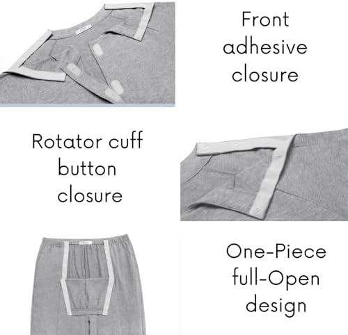 Deyeek Post Shoulder Surgery Shirts for Men Chemo Port Shirts Dialysis Patient Care Tear Away Cotton Pajamas Set