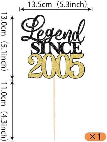 Rsstarxi 1 Pack Legend Since 2005 Cake Topper Glitter Happy 21st Birthday Cake Topper Cheers to 21 Fabulous Cake Decoration for 21st Birthday Wedding Anniversary Party Black Gold