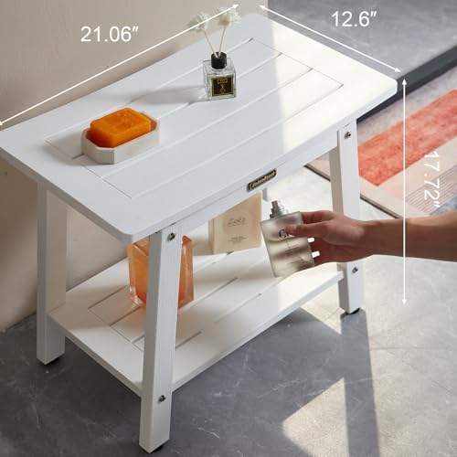 KaimuBench Large Waterproof Shower Bench for Inside, HDPS White Shower Stool for Shaving Legs, Spa Bath Chair Seat for Bathroom, Indoor/Outdoor Use, No Maintenance, Weight Capacity 500LBS