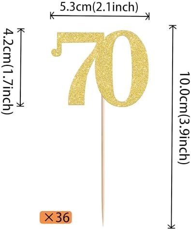 Rsstarxi 36 Pack Number 70 Cupcake Toppers Gold Glitter Cheers to 70 Years Birthday Cupcake Picks Decoration for Happy 70th Birthday Wedding Anniversary Party Cake Decorations