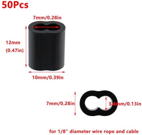 Antrader Aluminum Crimping Loop Sleeve,1/8" Cable Crimps Wire Ferrules for Crimping Wire Rope Cable,50Pcs,Black (M3)