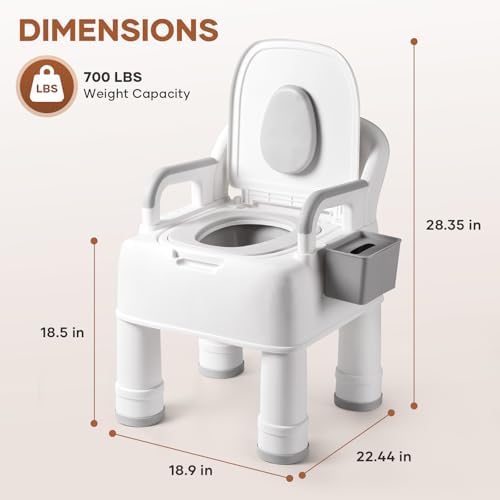 Bedside Commode for Seniors, Portable Commode Chair for Adult, Adjustable Seat Height Toilet Chair, Up 700lbs Heavy Duty Bedside Commodes for Seniors, Patient