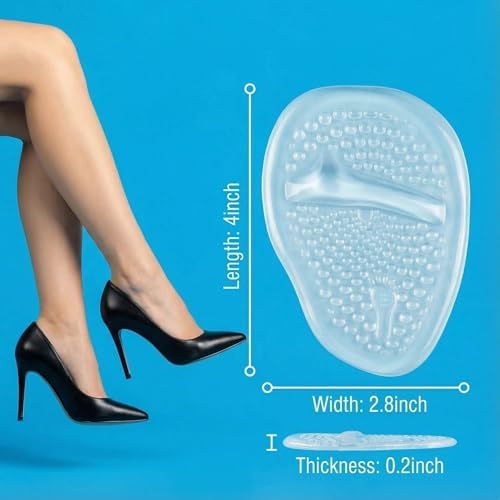 Ball of Foot Cushions for Women (2 Pairs), Anti-Slip Gel Metatarsal Pads & Forefoot Inserts for High Heels Flats Dress Shoes - All Day Comfort | One Size Fits Most