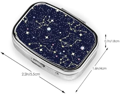 Pill Case Blue Zodiac Galaxy Starry Night Stars Glow in The Dark Midnight Pill Box with Mirror Retro Pocket 2 Compartment Medicine Case Vitamin Pill Organizer for Pocket Purse and Travel Gifts