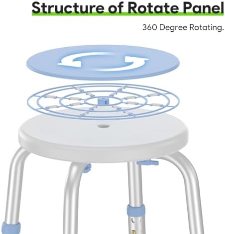 Delog 360 Rotating Swivel Shower Seat - Adjustable Seat for Tub & Small Bathtub - 300lb Capacity with Anti-Slip Rubber Tips