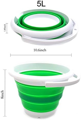 SAMMART 5L / 1.32 Gallon Collapsible Plastic Bucket - Foldable Round Tub - Portable Fishing Water Pail - Space Saving Outdoor Waterpot (5L Round, Bright Green)