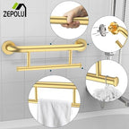 Brushed Gold Grab bar 17 inch - 1.25” Diameter, Zepolu 2-in-1 Bath Towel Bars for Bathroom, Stainless Steel Safety Assist Bar Balanced Support Handle, Wall Mounted Towel Grab Bars for Senior Handicap