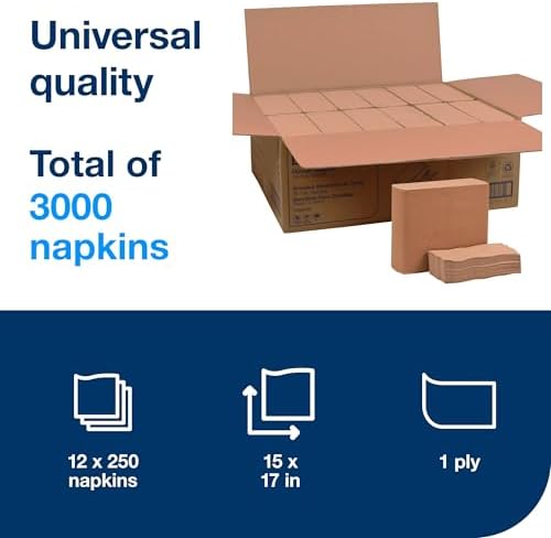 Tork Natural Dinner Napkin, 1/8 Fold 1-ply, 17" x 15", 12 x 250 napkins, N5186