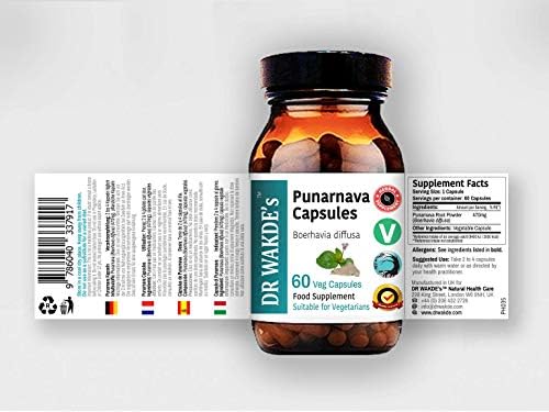 DR WAKDE'S Punarnava Capsules (Boerhavia diffusa, 60 Veg Caps, Plant-Based Supplement, Ayurvedic Herb, All Natural, Vegan)