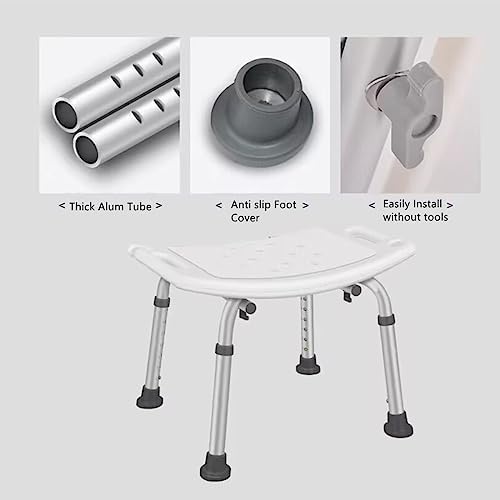 Bath Shower Safety Chair Seat with Backrest, Adjustable and Anti-Slip Bench Bathtub Stool for Elderly or Seniors (White ShowerChair with Backrest, White)