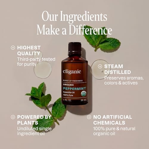 Cliganic Organic Peppermint Essential Oil, 100% Pure Natural Undiluted, for Aromatherapy | Non-GMO Verified