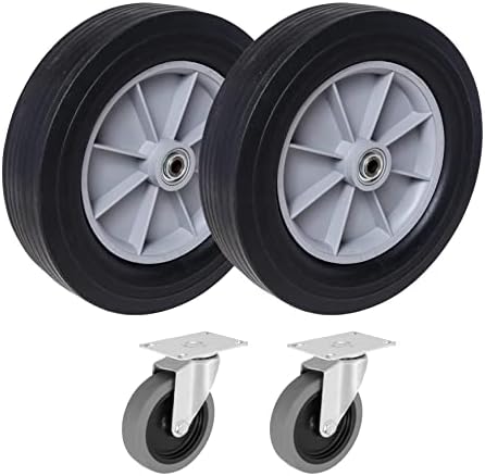 12" Solid Rubber Wheels & 4" Swivel Caster Set - Designed to Fit Rubbermaid Utility Carts & Tilt Trucks