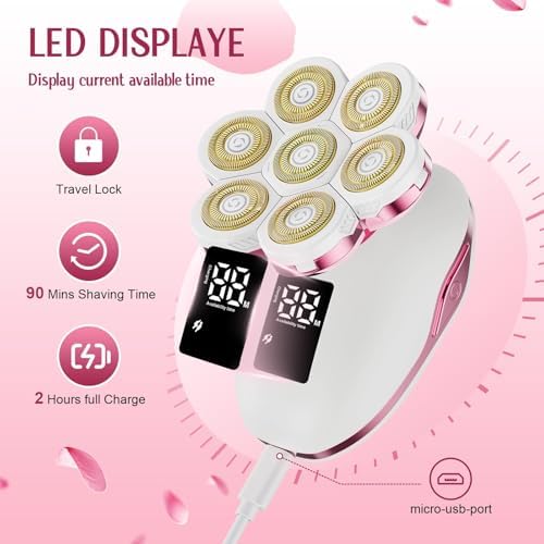 Electric Razors for Women, 7D Floating Head Cordless Shaver, Wet/Dry Painless Hair Remover with Detachable Head, Waterproof for Face, Legs, Underarm, Ideal Gift (Pink)