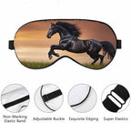 Black Silk Friesian Horse Sleep Eye Mask with Adjustable Strap for Men Women Travel, Nap, Meditation
