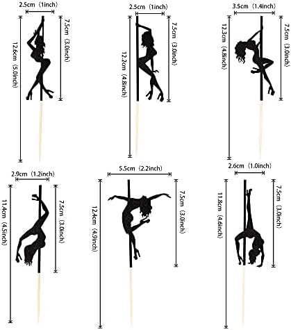 36 PCS Pole Dance Girl Cupcake Toppers Black Glitter Pole Dancing Cupcake Picks Bachelorette Bridal Shower Birthday Party Cake Decorations Supplies