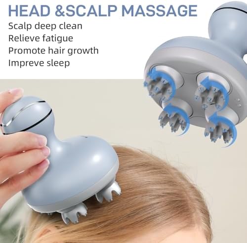 cotsoco Electric Scalp Head & Back Massager, Cordless Hair Massage Waterproof Head Massager with 4 Heads 84 Nodes for Hair Growth, Stress Relief & Deep Clean, Gifts for Men Women, Purple