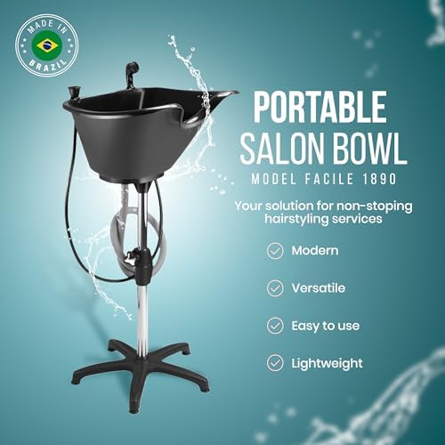 Dompel Portable Shampoo Bowl – Washing Unit & Hair Sink for Salons, Home Care, Seniors & Disabled – Chrome Steel Structure, Adjustable Height, 22L Capacity