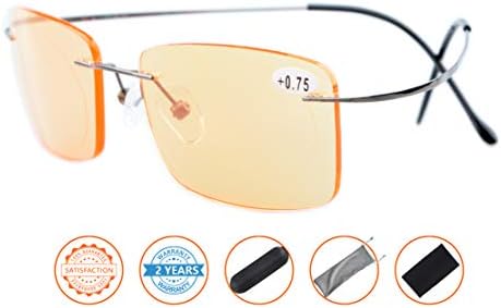 CessBlu Rimless UV Blue Light Filter Glasses Titanium Computer Eyeglasses Men Reading