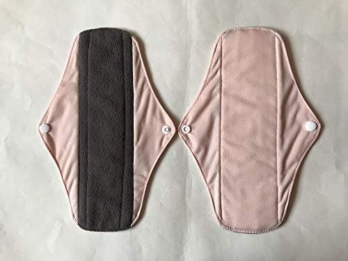 5 Pieces Charcoal Bamboo Mama Cloth/ Menstrual Pads/ Reusable Sanitary Pads (Light pink, Regular (10 inch))