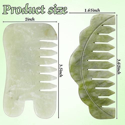 Geiserailie 2 Pcs Jade Combs Esthetician Supplies Massage Stone Hair Gua Sha Scraping Scalp Comb Facial Massage Tool Handheld Head Tools Head Caring Therapy Mother's Day for Women(Chic Style)