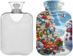 Snowman and Reindeer Christmas Tree Hot Water Bottle with Soft Velvet Cover Warm Water Heat Bottles for Menstrual Cramps Pain Relief, 1 Liters