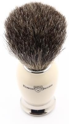 Edwin Jagger 81SB587AMZ Classic Imitation Ivory Pure Badger Exfoliating Shaving Brush with Stand for Shaving Cream or Shaving Soap for Men and Women (Ivory)