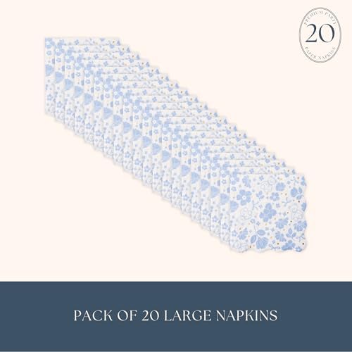 Bonjour Fête Light Blue Bear Large Paper Napkins | 3-Ply Napkins for Birthdays & Holidays | Premium Lunch Napkins | Gold Foil | Party Table Decor | Party Supplies Decorations | Pack of 20, 6.5" Folded