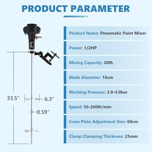 MXBAOHENG 50 Gallon Pneumatic Paint Mixer Tank Barrel Air Mixer Stainless Steel Clip Paint Air Agitator 200L Tank with a Vertical Clamp