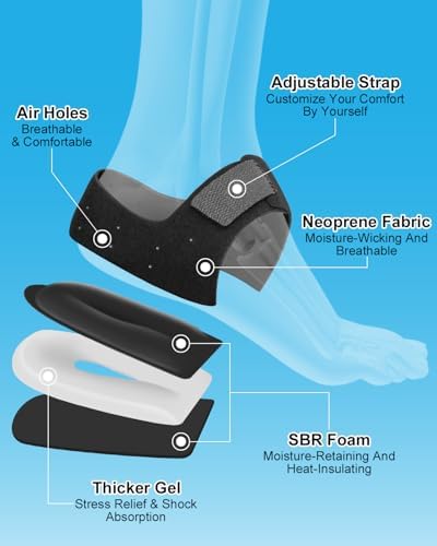 Plantar Fasciitis Heel Cup Protectors with Gel Pad for Women Men Heels Spur Pain Relief, Heel Inserts Pads for Achilles Tendinitis, Cracked Heels (Black with Holes, Women 6-11, Men 6-10)