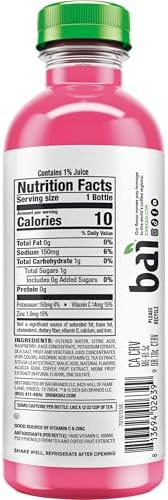 Bai Antioxidant Infused Water Beverage, Raspberry Lemon Lime, with Vitamin C and No Artificial Sweeteners, 18 Fluid Ounce Bottle, 12 Pack