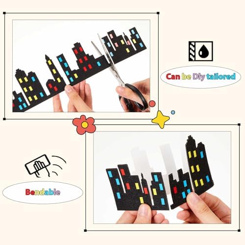 4 Pieces City Cake Border Skyscraper Cake Toppers for Hero Birthday Party Decoration Favor Stick on or Lay on Building Images Lighted City Backdrop for Cakes Wrap Party Supplie(Black)