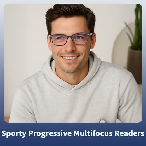 EASY READ TR90 Progressive Multifocal Reading Glasses for Men,Rectangular Blue Light Blocking Readers with Spring Hinge
