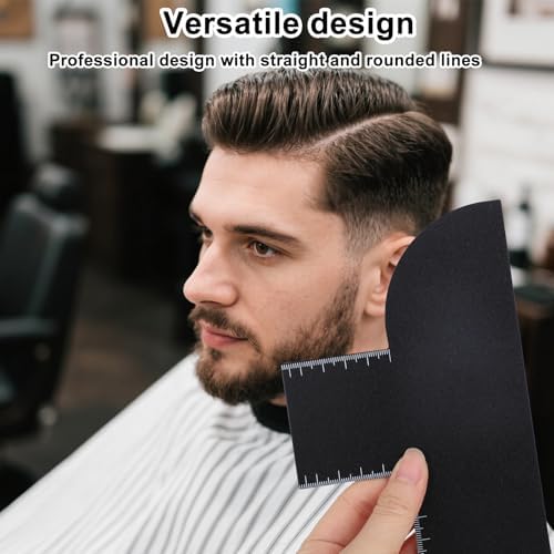 3pcs Barber Enhancement Cards with Measurement Indicators, 3 Shapes Hairline Shaping Tool Black Beard Guide Template Reusable Color Spray Edge Hair Line Up Tools for Men Barber Accessories