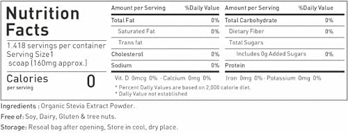 Pure Organic Stevia Extract stevia Powder sweetener stevia packet– 8 oz (Zero Calorie, Keto & Diabetic Friendly) – Reduced bitter aftertaste Natural Sugar Substitute for Baking & Beverages – Non-GMO, Gluten-Free, sugar free