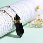 Obsidian Perfume Bottle Necklace Aromatherapy Necklace Hexagonal Pointed Essential Oil Diffuser Necklace for Women Vial Necklace (obsidian)
