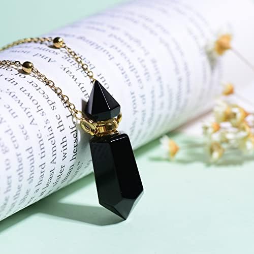 Obsidian Perfume Bottle Necklace Aromatherapy Necklace Hexagonal Pointed Essential Oil Diffuser Necklace for Women Vial Necklace (obsidian)