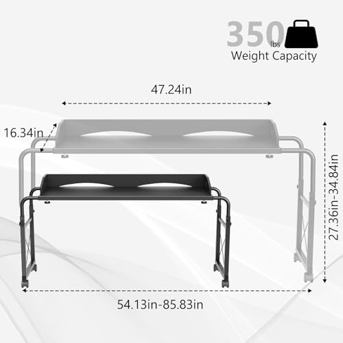 BYMECOST Laptop Desk for Bed, Adjustable Height & Length Laptop Bed Table,Overbed Table with Wheels for Queen Size Beds,Rolling Standing Desk,Over Bed Desk for Working Reading Eating