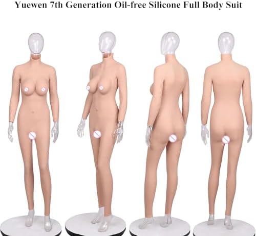 7th Generation Oil-free Silicone Body Suit Breastplate for Crossdresser Drag Queen Transgender Can Insert and Pee (Ivory White, E Silicone Filler)
