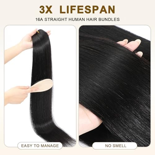 16A Raw Straight Bundles Human Hair 1 Bundle,24 Inch,Triple Lifespan,Burmese Virgin Remy Hair Extensions,No Tangle Shedding