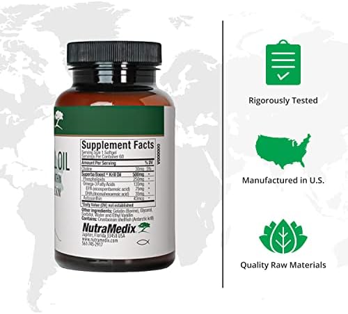NutraMedix Antarctic Krill Oil 500mg - Fish Oil Supplement - Omega-3s (EPA & DHA) + Astaxanthin - Red Krill Supplement for Joint, Immune, Heart, Liver & Brain Health Support (60 Softgels)