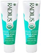 RADIUS USDA Organic Toothpaste 3oz Non Toxic Chemical-Free Gluten-Free Designed to Improve Gum Health & Prevent Cavity - Mint Aloe Neem - Pack of 2