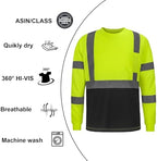 High Visibility Class 3 Shirts，Hi Vis Safety Long Sleeve Quick Dry Mesh Construction Work