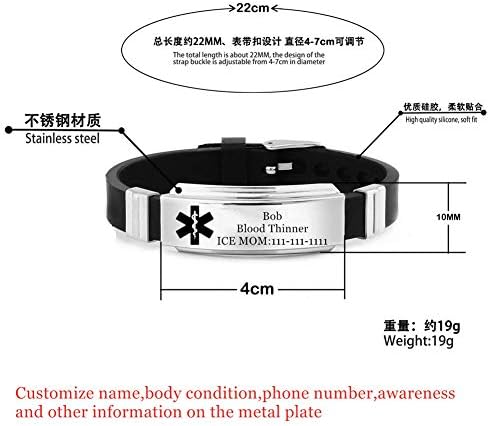 Personalized Stainless Steel Silicone Medical Alert Bracelets for Allergies Food Allergy Awareness Sport Wristband for Kids Adult Emergency Allergic ID Jewelry,Customized