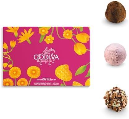 Godiva Signature Truffles Limited Edition Spring Gift Box, Belgian Dark & Milk Chocolates with Ganache Centers, Gourmet Mother's Day Chocolate Gifts, Kosher, 15 Pc